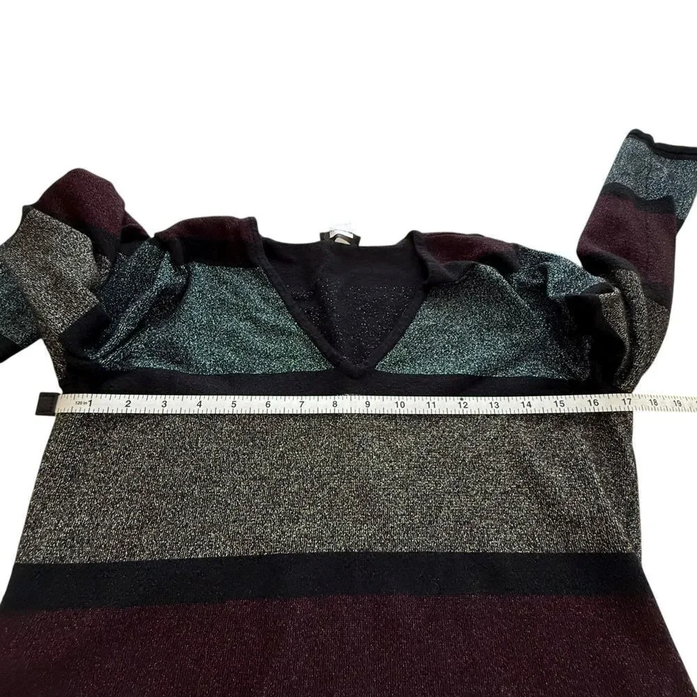Venus V-Neck Metallic Striped Long Sleeve Sweater
